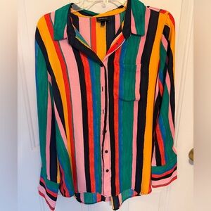 Who What Wear Rainbow Striped Long Sleeve Button Down Shirt